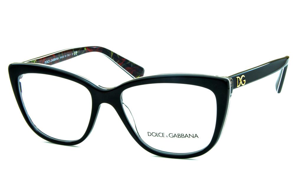Óculos Dolce & Gabbana DG3190 Preto estilo gatinho floral interno