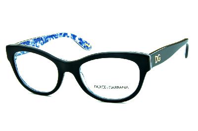 Óculos Dolce & Gabbana DG 3203 Preto com floral azul e branco na parte interna