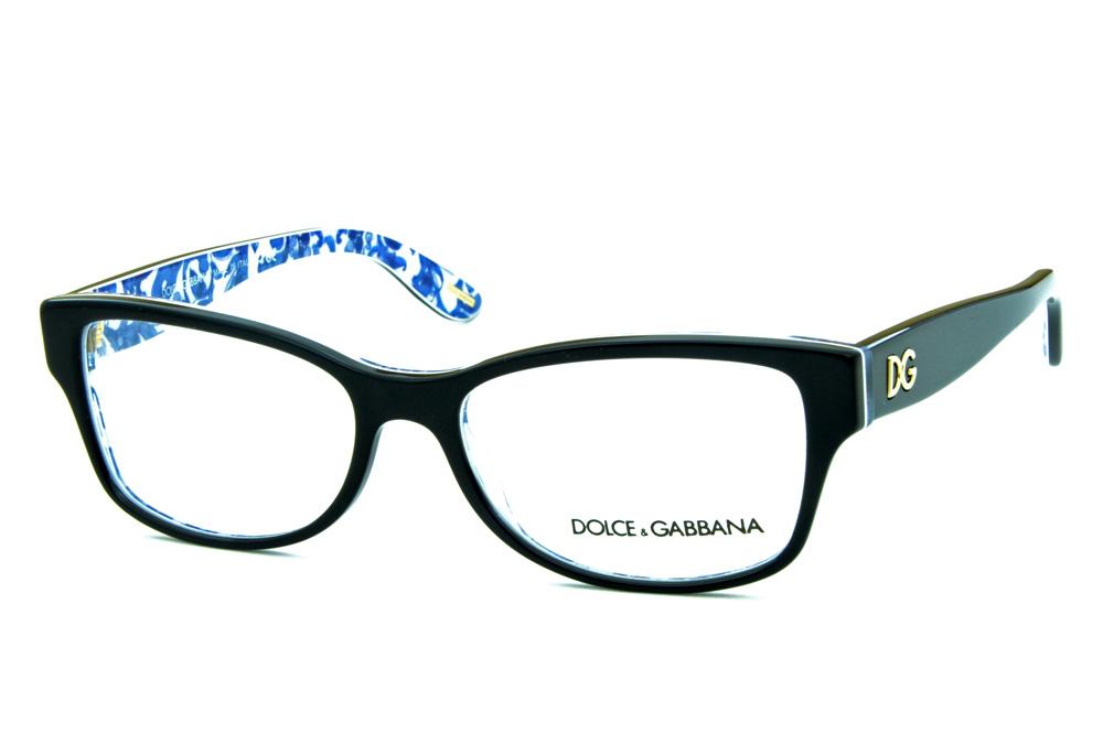 Óculos Dolce & Gabbana DG3204 preto interna floral azul e branco