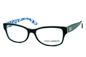 Óculos Dolce & Gabbana acetato preto piano com floral azul e branco para mulheres