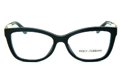 Óculos Dolce & Gabbana em acetato preto com hastes em metal dourado para mulheres