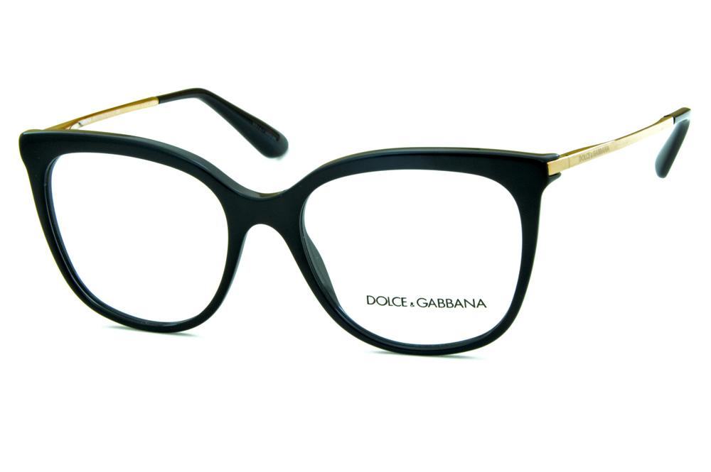 Óculos Dolce & Gabbana DG3259 Preto hastes de metal dourado