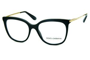 Óculos Dolce & Gabbana DG 3259 Preto com hastes de metal dourado