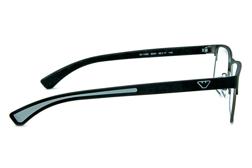 Óculos Emporio Armani EA 1052 de grau retangular preto masculino e haste metal prata
