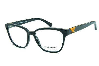 Óculos de grau Emporio Armani preto brilhante com logo laranja para homens e mulheres