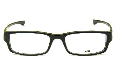 Óculos Oakley OX 1066 Servo Acetato preto logo metal prata cromado retangular masculino