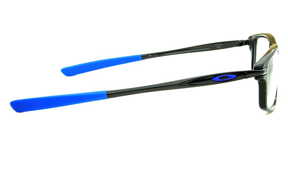 Óculos Oakley OX 1100 de grau masculino retangular em acetato preto brilhante e azul