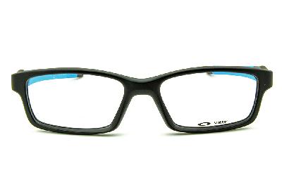 Óculos de grau Oakley OX 8027 Crosslink em acetato preto 2 cores haste azul e cinza