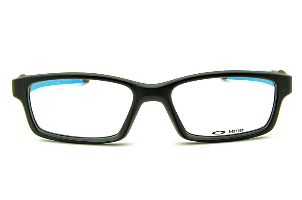 Óculos de grau Oakley OX 8027 Crosslink em acetato preto 2 cores haste azul e cinza