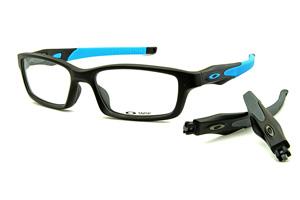 Óculos de grau Oakley OX 8027 Crosslink em acetato preto 2 cores haste azul e cinza