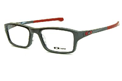 Óculos Oakley OX 8039L Chamfer acetato cinza com detalhes em vermelho