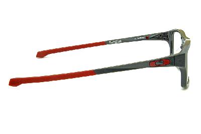 Óculos Oakley OX 8039L Chamfer acetato cinza com detalhes em vermelho