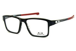 Óculos Oakley OX 8040 Chamfer 2 Acetato Preto com ponteiras emborrachadas vinho e logo branco
