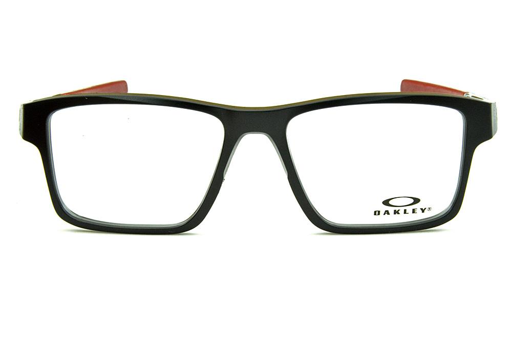 Óculos Oakley OX 8040 Chamfer 2 Acetato Preto com ponteiras emborrachadas vinho e logo branco
