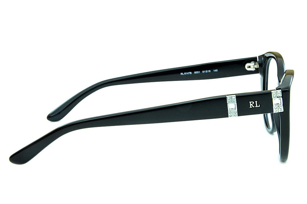 Óculos de grau Ralph Lauren em acetato preto com strass cristal para mulheres