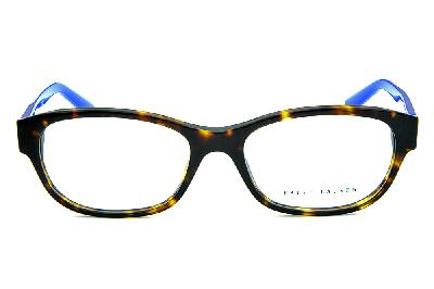 Óculos de grau feminino Ralph Lauren em acetato marrom mesclado tartaruga haste larga azul e dourado