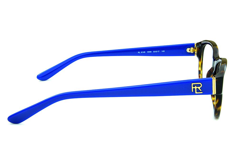 Óculos de grau feminino Ralph Lauren em acetato marrom mesclado tartaruga haste larga azul e dourado