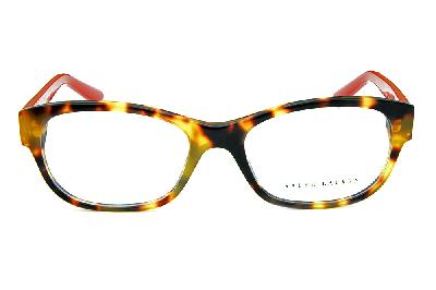 Óculos Ralph Lauren RL 6148 Acetato demi tartaruga com hastes vermelhas e detalhes dourado