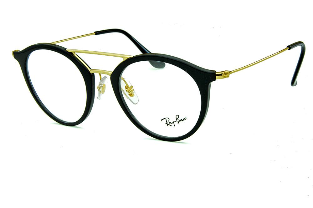 Óculos Ray-Ban RB7097 acetato preto ponte e hastes douradas