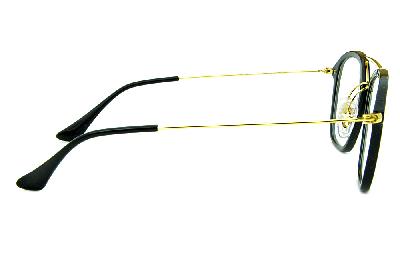 Armação de óculos de grau masculino feminino Ray-Ban acetato preto e metal dourado haste fina delicado