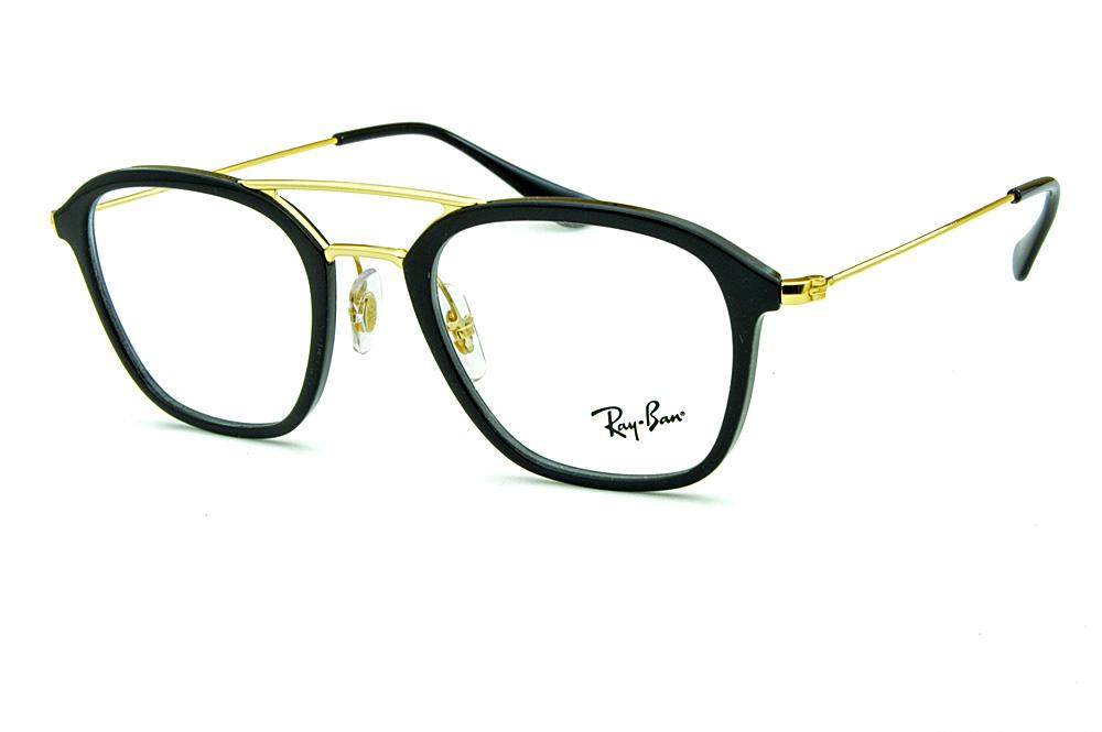 Óculos Ray-Ban RB7098 acetato preto e dourado haste fina