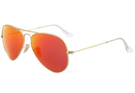 Óculos Ray-Ban Aviador RB 3025 dourado com lente vermelha amarela espelhada