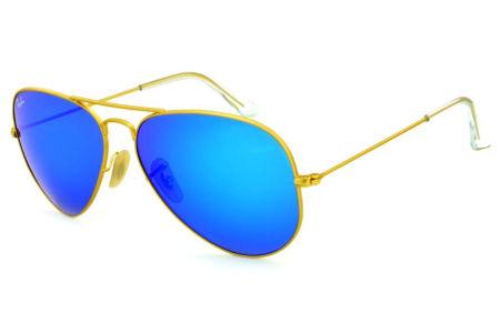 Óculos de sol Ray-Ban Aviador em metal dourado fosco e lente azul espelhada