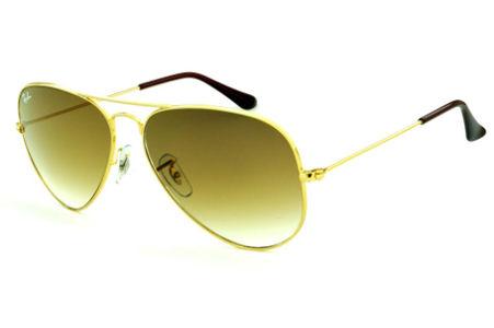 Óculos Ray-Ban Aviador RB 3025 dourado lente marrom degradê tamanho 58