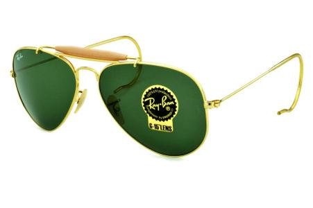 Óculos Ray-Ban Caçador RB 3030 Outdoorsman dourado lente verde G15 tamanho 58