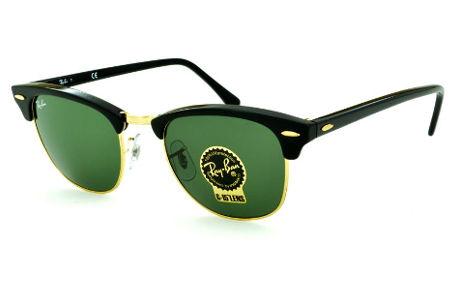 Óculos de sol Ray-Ban Clubmaster preto e dourado com lente verde