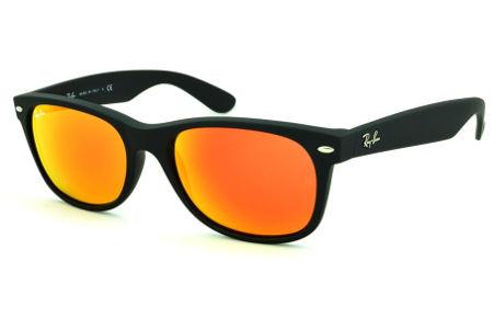 Óculos Ray-Ban New Wayfarer RB 2132 preto fosco com lente espelhada vermelha