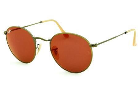 Óculos Ray-Ban Round RB 3447 metal bronze/bege redondo com lente espelhada vermelha