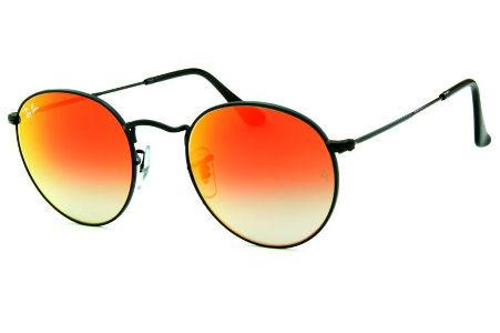 Óculos Ray-Ban Round RB 3447 metal preto redondo com lente cinza degradê e espelho vermelho