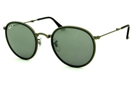 Óculos Ray-Ban Round RB 3517 metal chumbo friso cinza escuro e lente POLARIZADA espelhada degradê