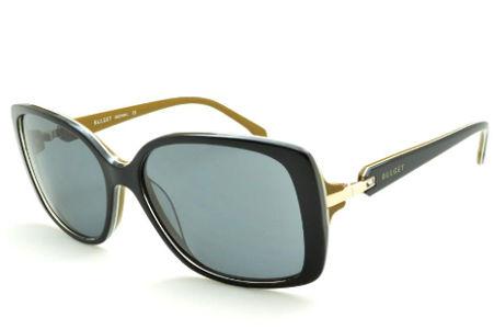 Óculos de Sol Bulget acetato preto e ocre com dourado e strass cristal feminino