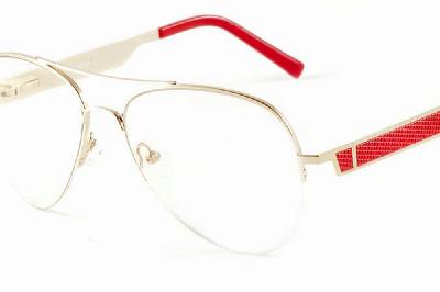 Óculos Ilusion modelo aviador metal dourado com haste vermelha flexível de mola