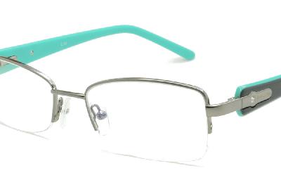 Óculos Ilusion grafite metálico em fio de nylon com haste chumbo e verde água com strass feminino