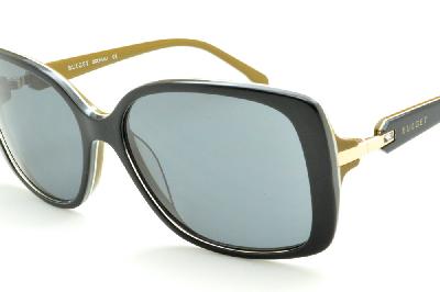 Óculos de Sol Bulget acetato preto e ocre com dourado e strass cristal feminino