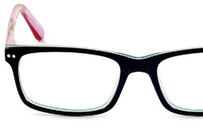 Óculos de grau Ilusion acetato preto azulado e vermelho colorido feminino modelo Ana Hickmann HI 6015