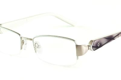 Armação de óculos feminina Ilusion prata fio de nylon haste branco marfim cinza e roxo com strass