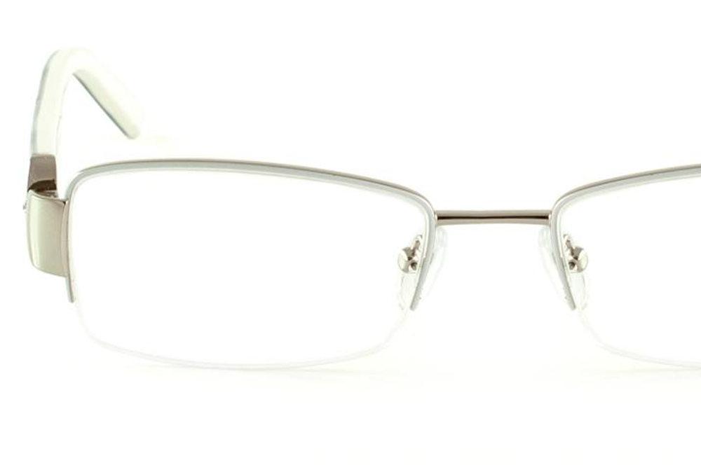 Armação de óculos feminina Ilusion prata fio de nylon haste branco marfim cinza e roxo com strass