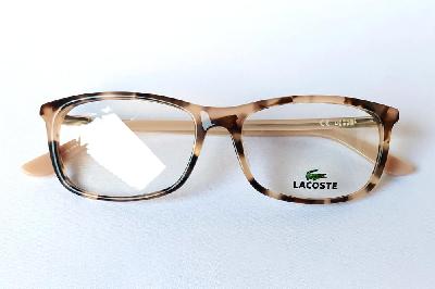 Óculos de grau Lacoste em acetato cor nude e marrom mesclado efeito onça para mulheres