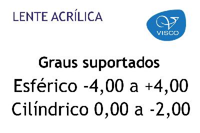 Lente Acrílica Visco Anti Reflexo grau médio baixo esférico -4,00 a +4,00 cilíndrico 0 a -2,00