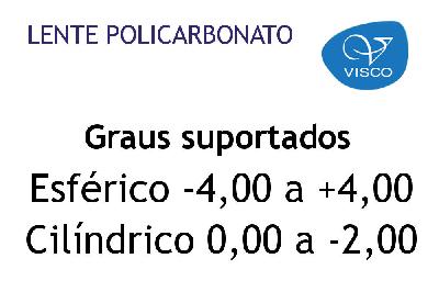 Lente em Policarbonato Visco com Anti Reflexo .:. Grau Esférico -4,00 a +4,00 / Cilíndrico 0 a -2,00 .:. Todos os eixos