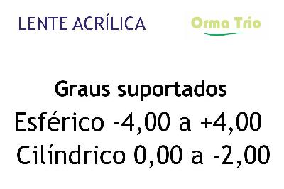 Lente Acrílica Orma Trio com Anti Reflexo para óculos com grau de miopia hipermetropia médio a alto