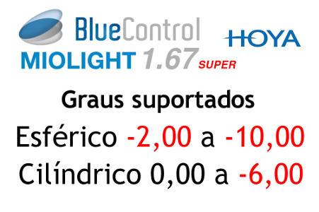 Lente Hoya Blue Control Filtro Luz Azul 1.67 grau esférico miopia -2,00 a -10, cilíndrico 0 a -6,00