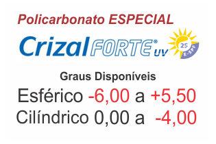 Lente Crizal Forte ESPECIAL em Policarbonato com Anti Reflexo - Grau Esférico -6,00 a +5,50 / Cilíndrico 0 a -4,00 .:. Todos os eixos
