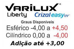 Lente Multifocal Varilux Liberty Crizal Easy Esférico -4,00 a +4,50 / Cilíndrico 0 a -4,00 e adição até +3,00