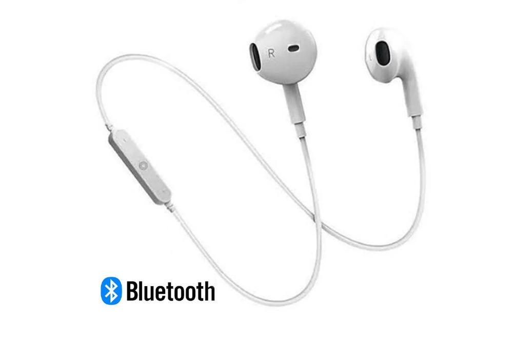 Fone de ouvido bluetooth branco com microfone (brinde)