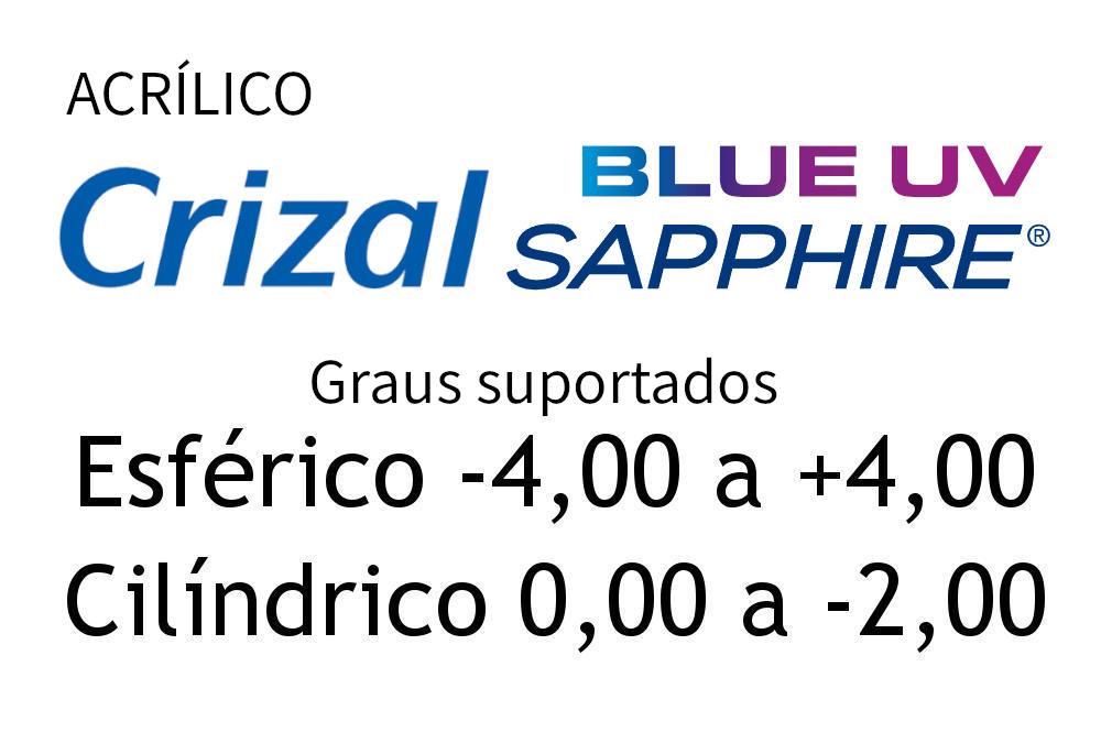 Lente Crizal Sapphire acrílica anti reflexo blue UV filtro azul